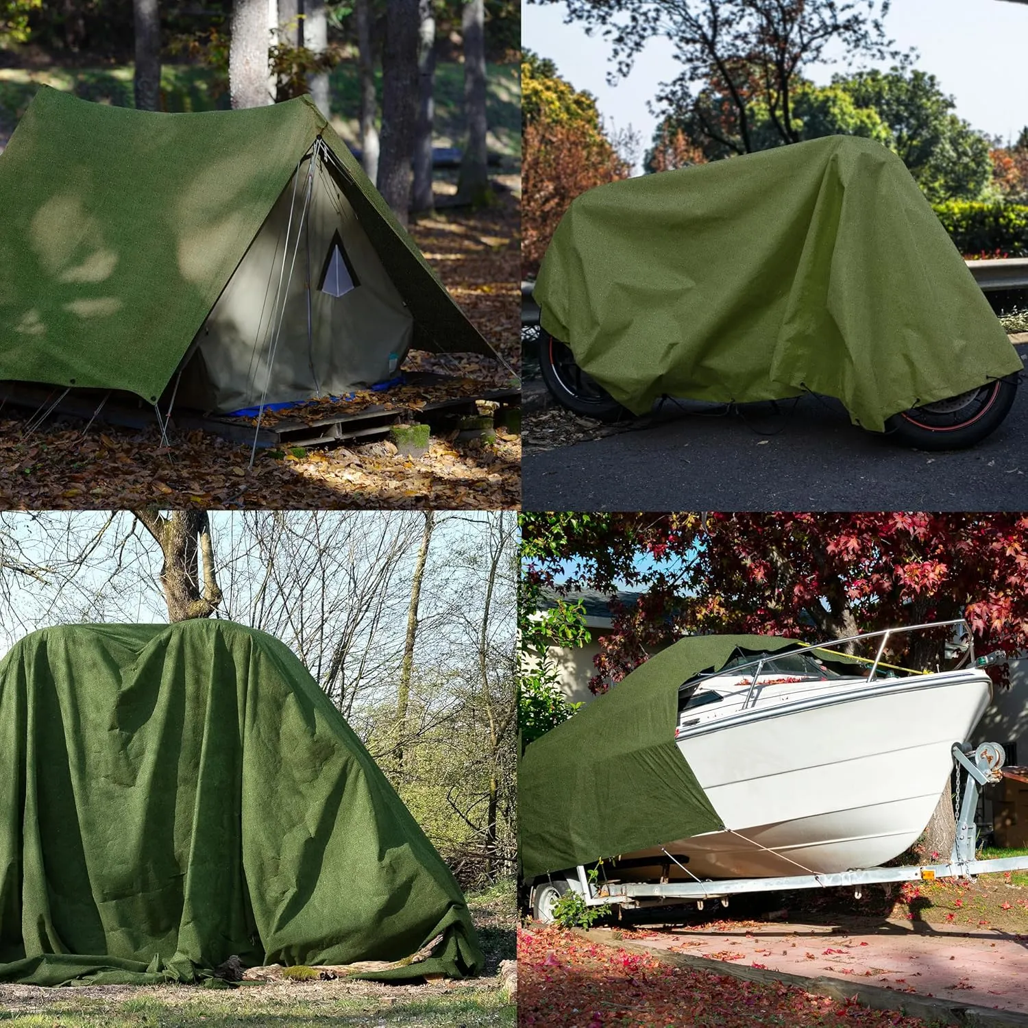 Zuperia Heavy Duty Canvas Tarp (8' x 10' ft - Pack of 1) with Rustproof Grommets, UV Resistant & Tear Resistant Multipurpose Tarpaulin Cover for Outdoor, Industrial & Commercial Use (Olive Green)